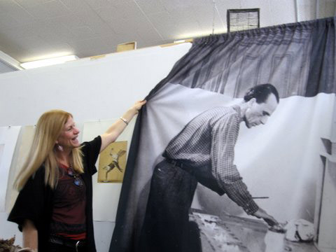 Julie Nelson-Gal with her Joseph Cornell Curtain