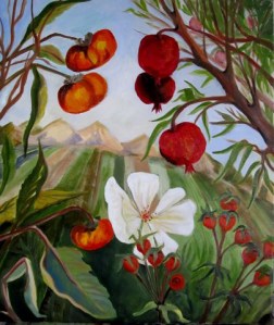 Pomegrantes, Persimmons and Roses