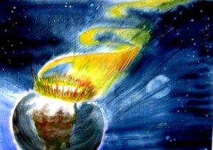 Aurora Borealis Seen From Space  Watercolor, 22" x 30"