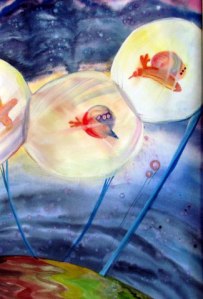 Aliens with Bubble Living Quarters by Mary P Williams