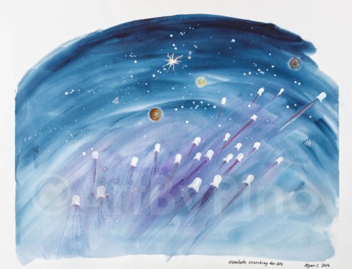 Nanobots Exploring The Universe, by Mary P Williams. Framed (metal) with double matting $800